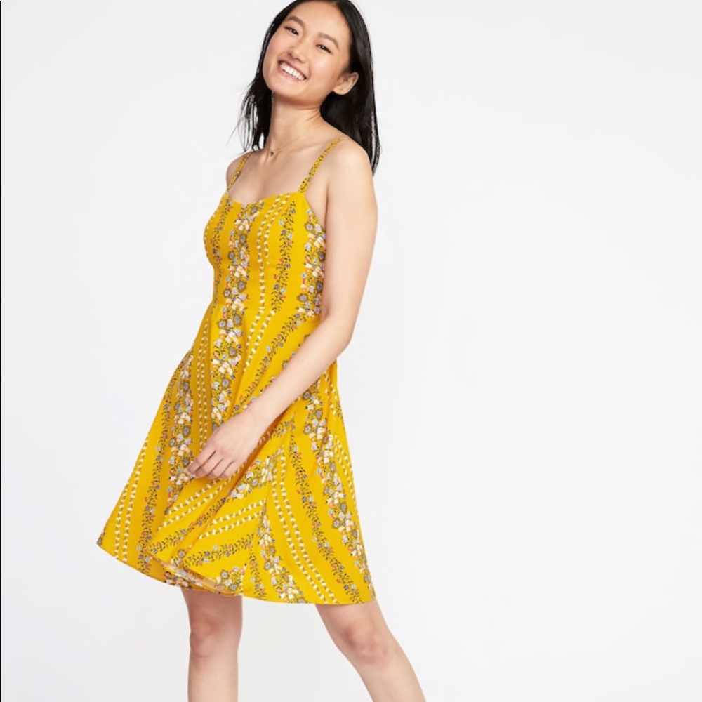 Mustard Yellow Floral Fit & Flare Dress XL